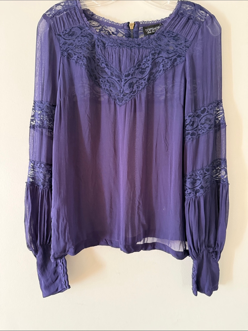 Topshop Violet Lace-Yoke Long Sleeve Blouse